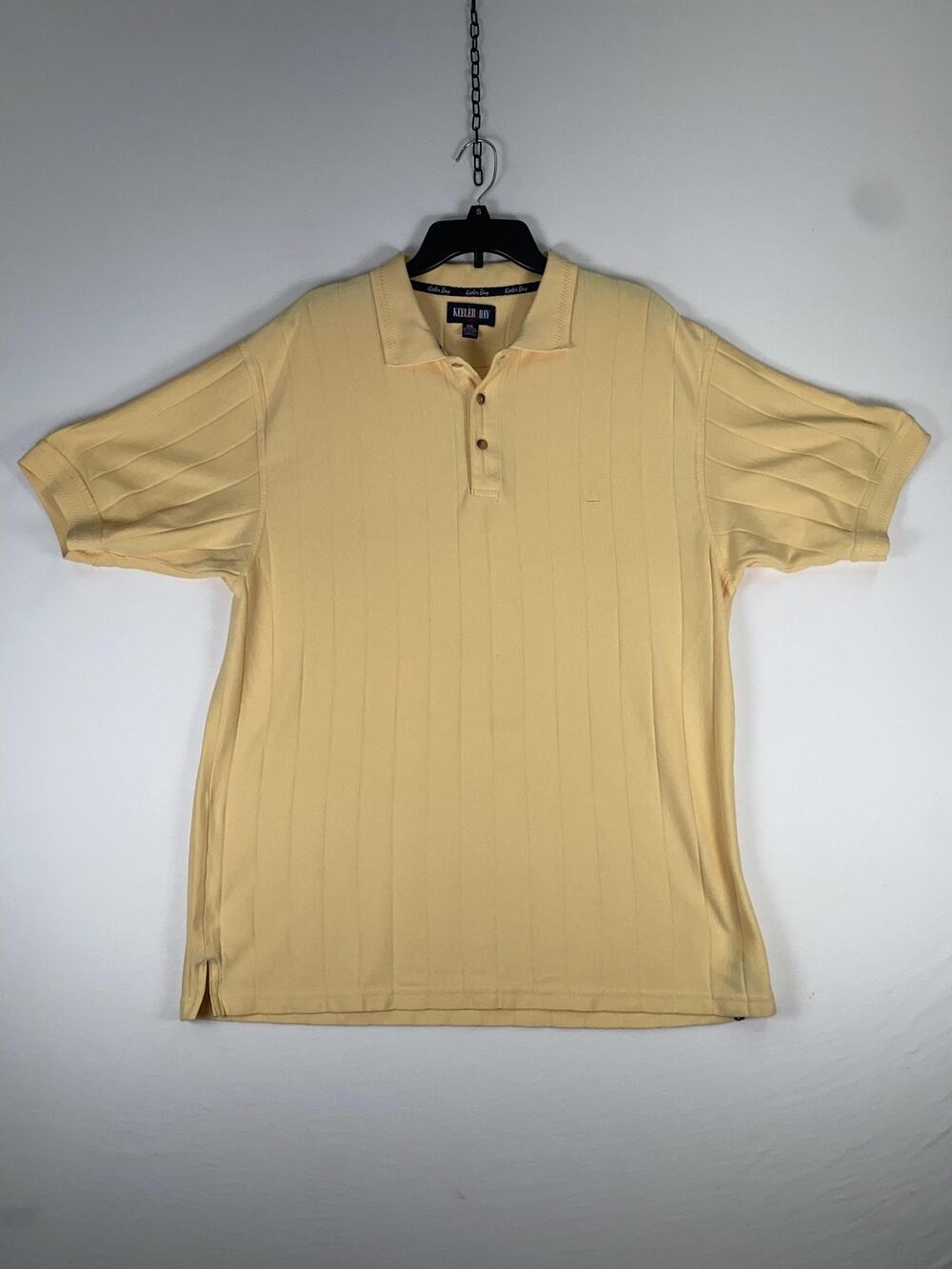 Keeler Bay Polo Shirt Mens 2XL Yellow Striped Cotton Poly Short Sleeve Casual